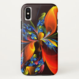 Blue Orange Floral Modern Abstract Art Pattern #03 iPhone X Case