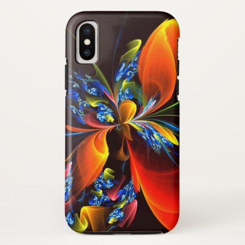 Blue Orange Floral Modern Abstract Art Pattern 03 iPhone X Case