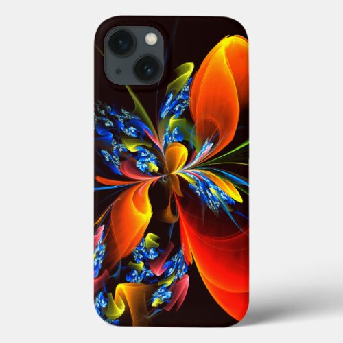 Blue Orange Floral Modern Abstract Art Pattern 03 iPhone 13 Case