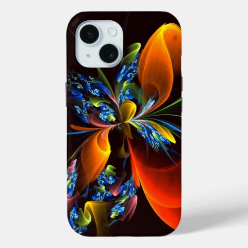 Blue Orange Floral Modern Abstract Art Pattern 03 iPhone 15 Case