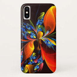 Blue Orange Floral Modern Abstract Art Pattern #03 iPhone XS Case