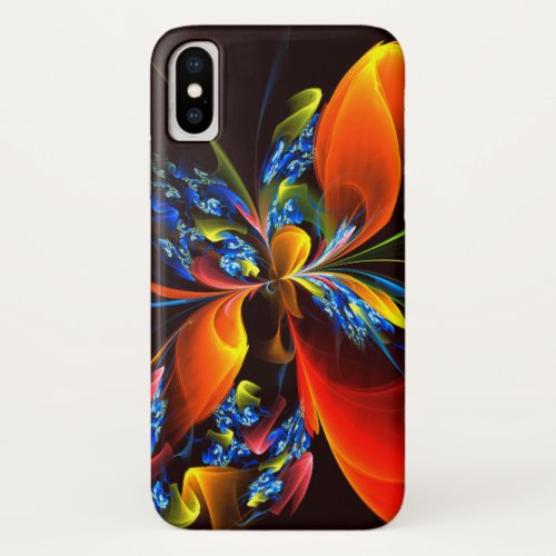 Blue Orange Floral Modern Abstract Art Pattern 03 iPhone XS Case