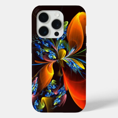 Blue Orange Floral Modern Abstract Art Pattern 03 iPhone 15 Pro Case