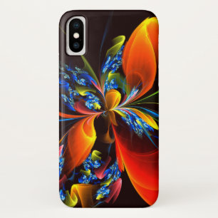 Blue Orange Floral Modern Abstract Art Pattern #03 iPhone X Case