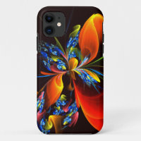 Blue Orange Floral Modern Abstract Art Pattern #03