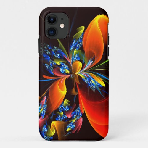 Blue Orange Floral Modern Abstract Art Pattern 03 iPhone 11 Case