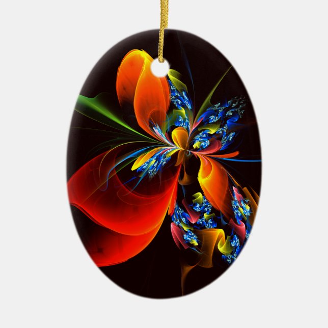 Blue Orange Floral Modern Abstract Art Pattern #03 Ceramic Ornament (Front)