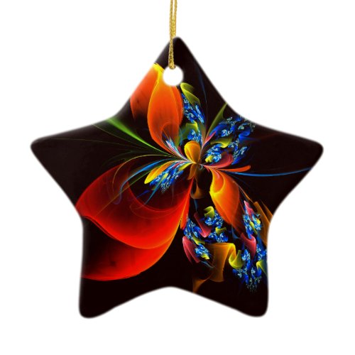 Blue Orange Floral Modern Abstract Art Pattern #03 Ceramic Ornament