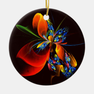 Blue Orange Floral Modern Abstract Art Pattern #03 Ceramic Ornament