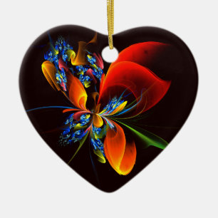 Blue Orange Floral Modern Abstract Art Pattern #03 Ceramic Ornament