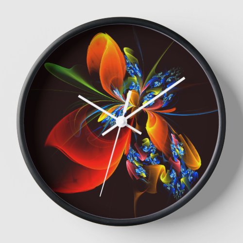 Blue Orange Floral Modern Abstract Art Pattern 03 Clock