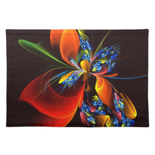Blue Orange Floral Modern Abstract Art Pattern 03 Cloth Placemat