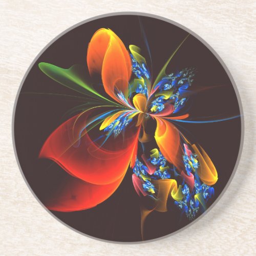 Blue Orange Floral Modern Abstract Art Pattern 03 Coaster