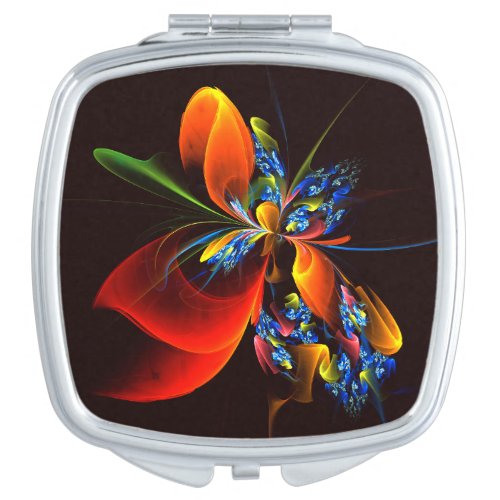 Blue Orange Floral Modern Abstract Art Pattern 03 Compact Mirror