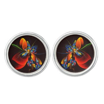 Blue Orange Floral Modern Abstract Art Pattern #03 Cufflinks by OniArts at Zazzle