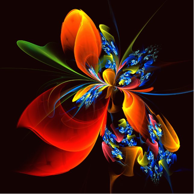 Blue Orange Floral Modern Abstract Art Pattern #03 Cutout (Front)
