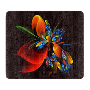 Blue Orange Floral Modern Abstract Art Pattern #03 Cutting Board