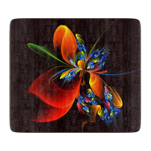 Blue Orange Floral Modern Abstract Art Pattern #03 Cutting Board (Front)