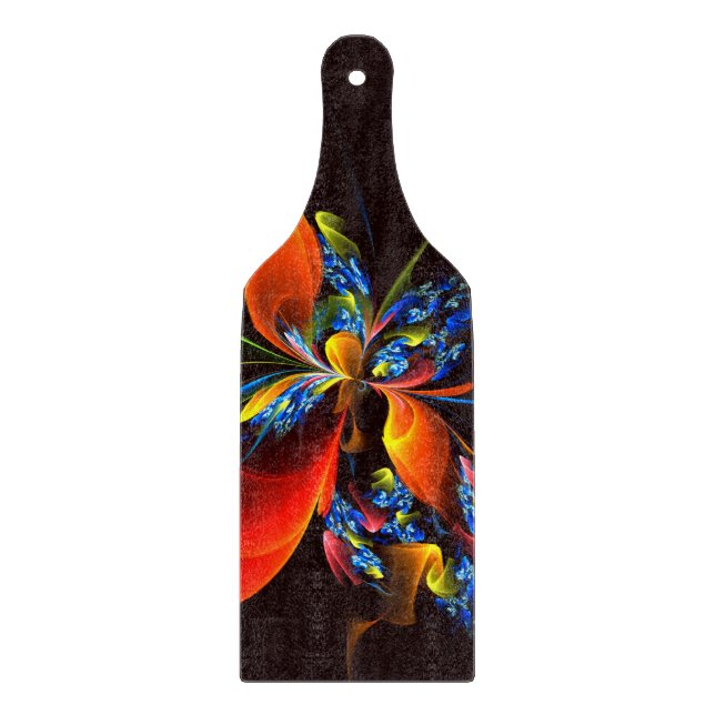 Blue Orange Floral Modern Abstract Art Pattern #03 Cutting Board (Front)