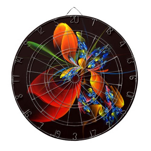 Blue Orange Floral Modern Abstract Art Pattern 03 Dart Board