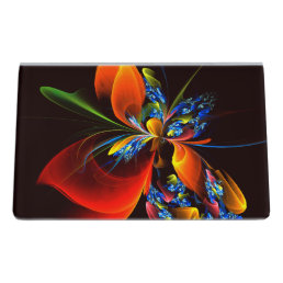 Blue Orange Floral Modern Abstract Art Pattern #03 Desk Business Card Holder