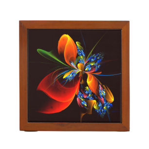 Blue Orange Floral Modern Abstract Art Pattern #03 Desk Organizer