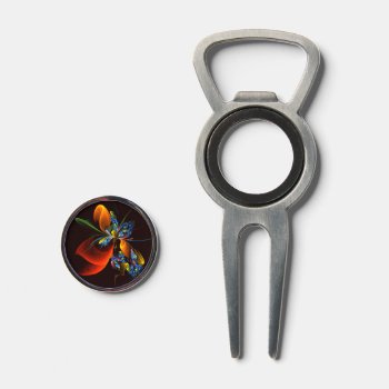 Blue Orange Floral Modern Abstract Art Pattern #03 Divot Tool by OniArts at Zazzle