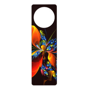 Blue Orange Floral Modern Abstract Art Pattern #03 Door Hanger