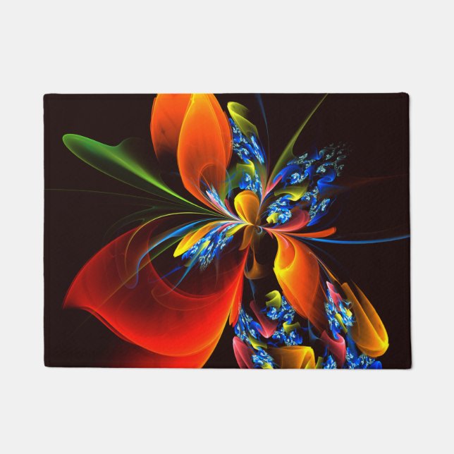 Blue Orange Floral Modern Abstract Art Pattern #03 Doormat (Front)
