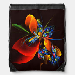 Blue Orange Floral Modern Abstract Art Pattern #03 Drawstring Bag