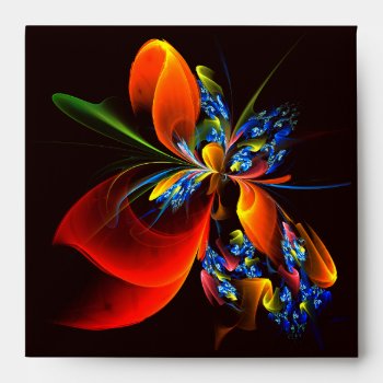 Blue Orange Floral Modern Abstract Art Pattern #03 Envelope by OniArts at Zazzle