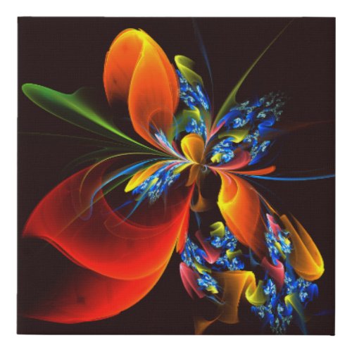 Blue Orange Floral Modern Abstract Art Pattern 03 Faux Canvas Print