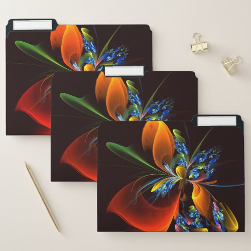 Blue Orange Floral Modern Abstract Art Pattern 03 File Folder