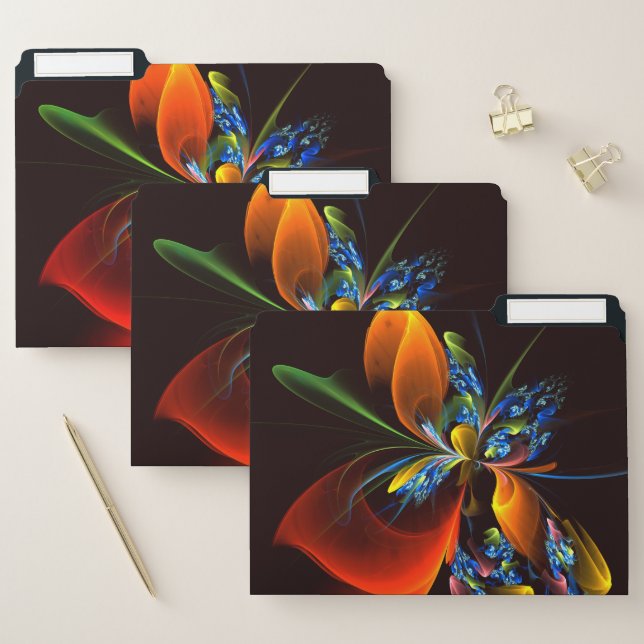Blue Orange Floral Modern Abstract Art Pattern #03 File Folder (Set)