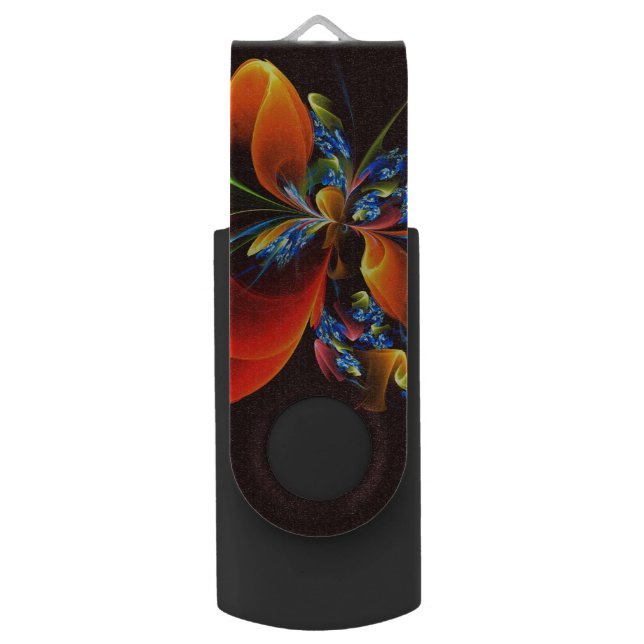 Blue Orange Floral Modern Abstract Art Pattern #03 Flash Drive (Front Vertical)