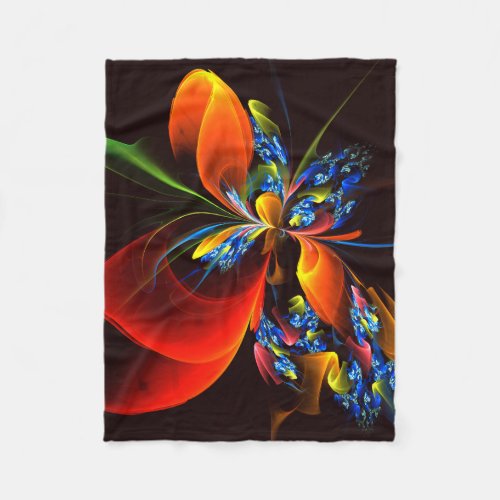 Blue Orange Floral Modern Abstract Art Pattern 03 Fleece Blanket