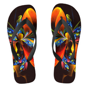 Blue Orange Floral Modern Abstract Art Pattern #03 Flip Flops