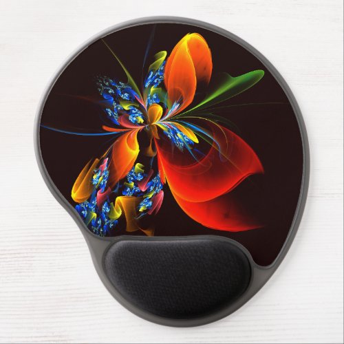 Blue Orange Floral Modern Abstract Art Pattern 03 Gel Mouse Pad