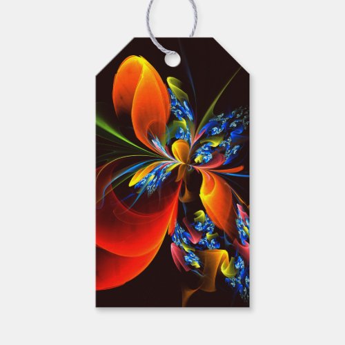 Blue Orange Floral Modern Abstract Art Pattern 03 Gift Tags