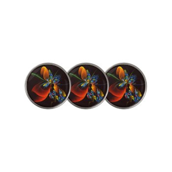 Blue Orange Floral Modern Abstract Art Pattern #03 Golf Ball Marker by OniArts at Zazzle