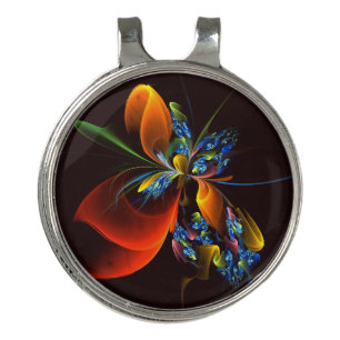 Blue Orange Floral Modern Abstract Art Pattern #03 Golf Hat Clip