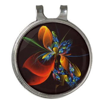 Blue Orange Floral Modern Abstract Art Pattern #03 Golf Hat Clip by OniArts at Zazzle
