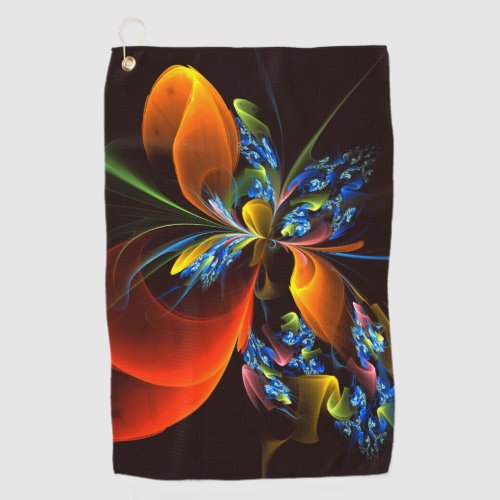 Blue Orange Floral Modern Abstract Art Pattern 03 Golf Towel