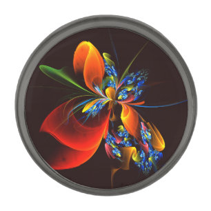 Blue Orange Floral Modern Abstract Art Pattern #03 Gunmetal Finish Lapel Pin