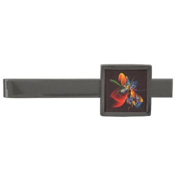 Blue Orange Floral Modern Abstract Art Pattern #03 Gunmetal Finish Tie Bar by OniArts at Zazzle
