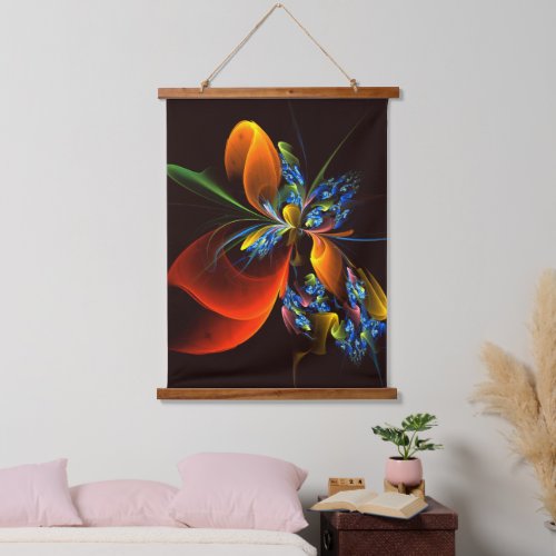 Blue Orange Floral Modern Abstract Art Pattern 03 Hanging Tapestry