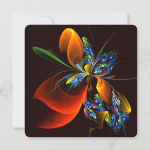 Blue Orange Floral Modern Abstract Art Pattern #03 Invitation