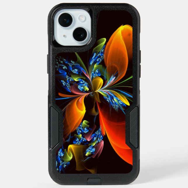 Blue Orange Floral Modern Abstract Art Pattern #03 iPhone 15 Plus Case (Back)