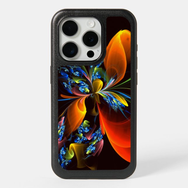 Blue Orange Floral Modern Abstract Art Pattern #03 iPhone 15 Pro Case (Back)
