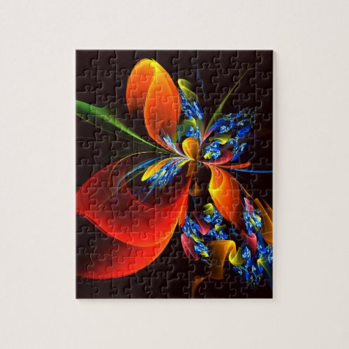 Blue Orange Floral Modern Abstract Art Pattern 03 Jigsaw Puzzle